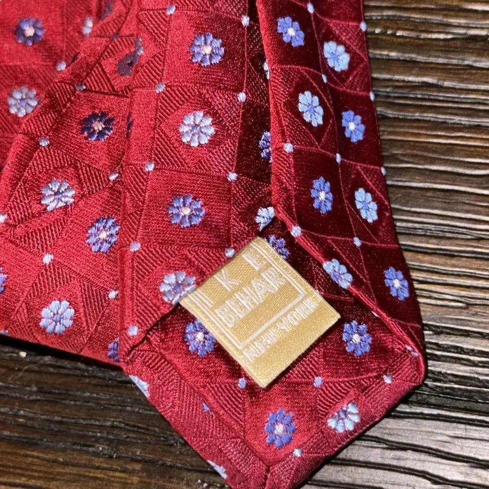 Ike Behar Red Tie with Flowers silk